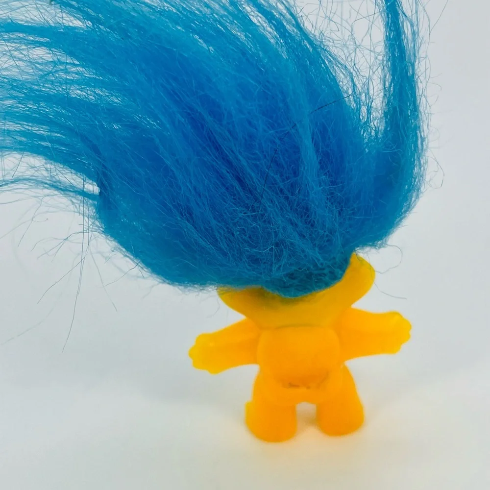 Vintage Mini Troll Doll 1992 Yellow W/Blue Hair The Troll Co. 2”